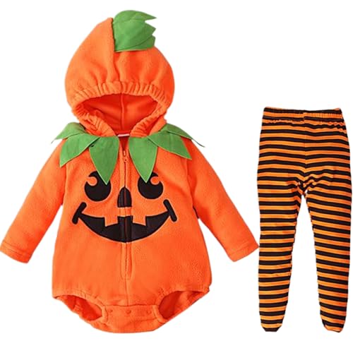 Pineeseatile Neugeborenes Kürbiskostüm, Babykürbiskostüm, Langarm -Neugeborene mit gestreiftem Strampler Jumpsuit, Reißverschluss Baby -Outfit für Jungen Mädchen von Pineeseatile