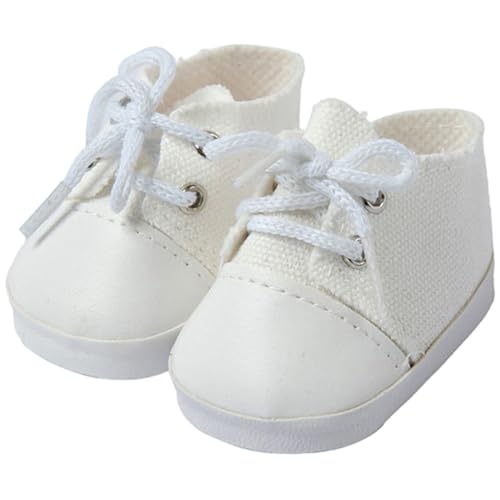 Puppenschuhe für 18 -Zoll -Puppen, 18 Zoll Puppenschuhe 1 Paar weißer Stoff für Puppen mit Schnürsenkeln DIY -freundliche dekorative Accessoires für das Spielen, Display, Display von Pineeseatile