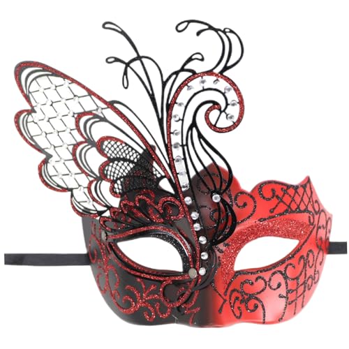 Pineeseatile Rote Maskerade -Maske für Frauen, Maskerade -Maske für Frauen, rot und schwarz mit Glitzern Strass und Schmetterlingsdekor für Mardi Gras & Prom Ball Pineeseatile Rote Maskerade -Maske für Frauen, Maskerade -Maske für Frauen, rot und schwarz mit Glitzern Strass und Schmetterlingsdekor für Mardi Gras & Prom Ball von Pineeseatile