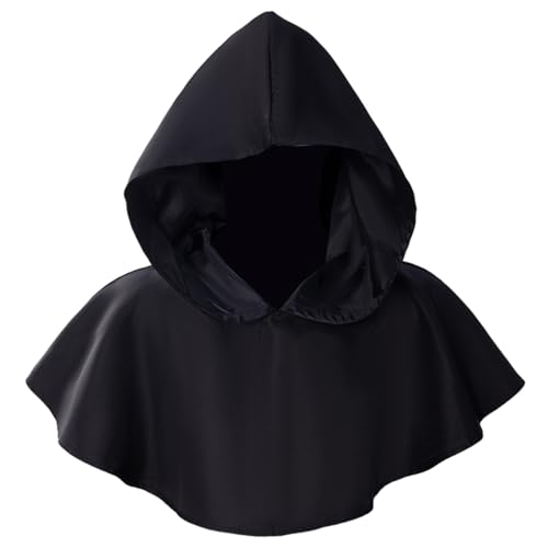 Pineeseatile Schwarze Kapuze, kurzer mittelalterlicher Umhang mit Kapuze, atmungsaktivem schwarzem Umhang für Männer Frauen Cosplay -Kostüme Pineeseatile Schwarze Kapuze, kurzer mittelalterlicher Umhang mit Kapuze, atmungsaktivem schwarzem Umhang für Männer Frauen Cosplay -Kostüme von Pineeseatile
