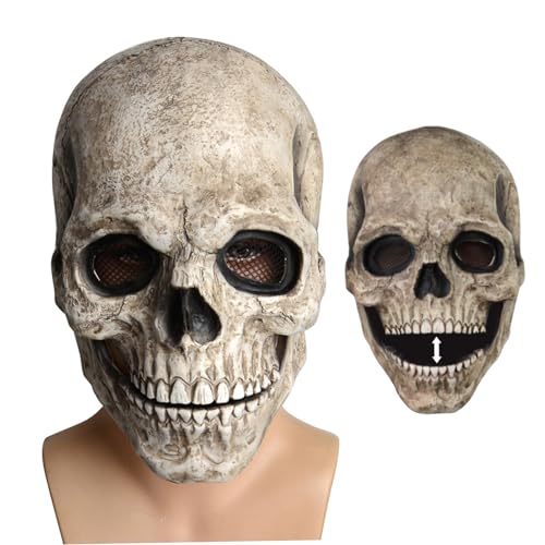 Scary Halloween Gesichtsabdeckung für mehr als 8 Jahre alte Halloween -Schädel -Schädel -Gesichtsabdeckung mit beweglichen Kiefer Volle gruselige Skelett gruselige Masque Kopfbedeckung für Cosplay -K von Pineeseatile