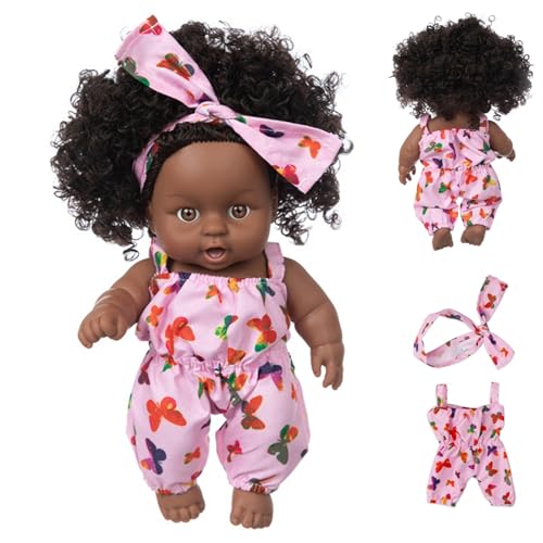 Schwarze Babypuppen, 8 Zoll Amerikaner Afrikaner realistischer Babypuppen mit Kleidung und Haarband, bewegliche Gelenk lockige Haare Waschbare dunkle Hautpuppe für Kindergeschenke, Stil 1, Schwarz Schwarze Babypuppen, 8 Zoll Amerikaner Afrikaner realistischer Babypuppen mit Kleidung und Haarband, bewegliche Gelenk lockige Haare Waschbare dunkle Hautpuppe für Kindergeschenke, Stil 1, Schwarz von Pineeseatile