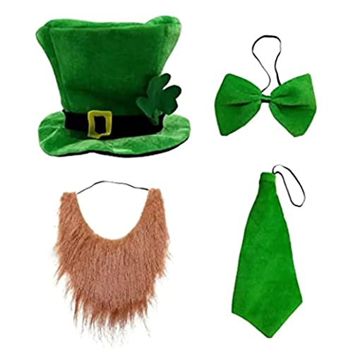 St. Patrick Kostüm Set mit Top -Hut -Bart -Fliege Krawatte Hals Krawatte für irische Festival Accessoire 4pcs Hüte von Pineeseatile