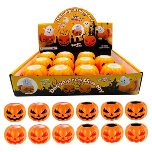 Stressabbauspielzeug, 12 Stcs Stressspielzeug Kürbis Halloween -Spielzeug zur Linderung von Geisterfeier der Party bevorzugt sensorische weiche flexible Quetschungen für Erwachsene, Kindergeschenk von Pineeseatile