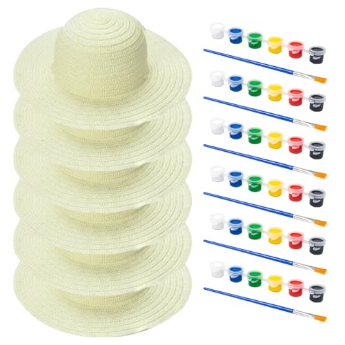Tea -Party -Hüte, 6 Set White Strohhut Set DIY Kinderstrohhüte mit Pigment Pinselhandwerk Kunstmalerei Cap Tea Party Lieferungen Geschenke für Kinder Erwachsene Tea -Party -Hüte, 6 Set White Strohhut Set DIY Kinderstrohhüte mit Pigment Pinselhandwerk Kunstmalerei Cap Tea Party Lieferungen Geschenke für Kinder Erwachsene von Pineeseatile