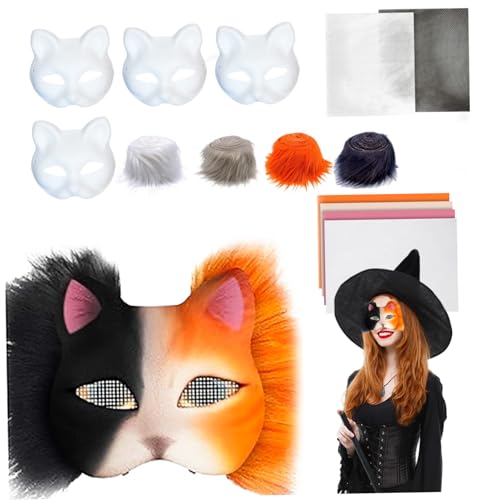 Therian Mask Kit Halloween Dekorationen DIY Halbgesicht Blanker Katzenmask -Kit mit pelzigem Streifen, Augennetz, Filzstoff für Maskerade Party Cosplay Therian Mask Kit Halloween Dekorationen DIY Halbgesicht Blanker Katzenmask -Kit mit pelzigem Streifen, Augennetz, Filzstoff für Maskerade Party Cosplay von Pineeseatile