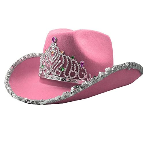 Rosa Classic Cowboy Hut Kristall Edelstein Cowgirl Hüte Blinzeln Krone Tiara Princess Cap Einstellbarem Seil Für Erwachsene Frauen Mädchen Kostüm Party von PiniceCore