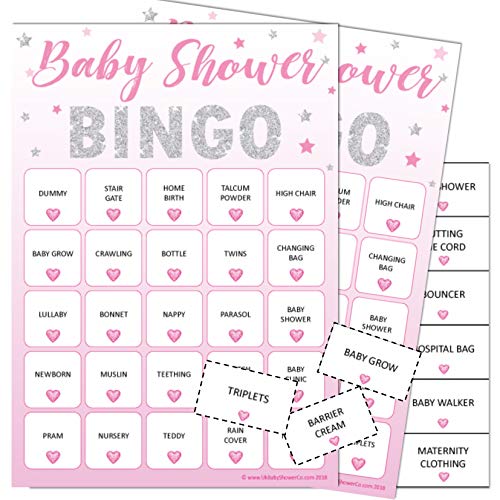 Baby Shower Bingo - Baby Shower Party Game for up to 20 Players - PINK STARS von Pink Bee