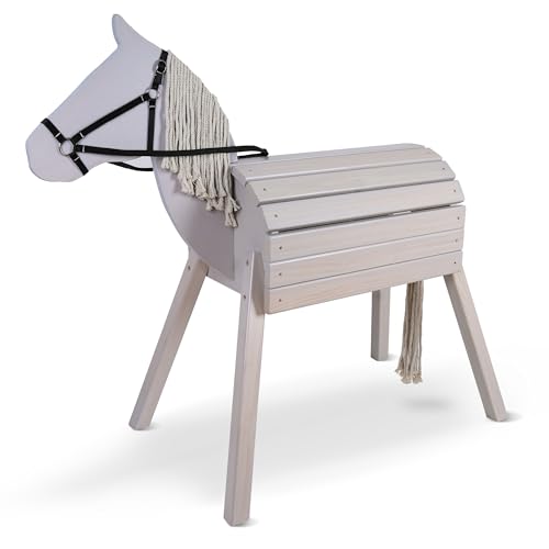 Pink Papaya Holzpferd für draußen, Reitpferd aus Holz für Kinder, Spielpferd XXL für den Garten, Outdoor Pferd mit Mähne und Schweif von Pink Papaya