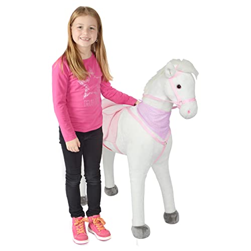Pink Papaya Plüschpferd XXL 105cm Pferd, Luna, Fast lebensgroßes Spielpferd zum reiten, Stehpferd XXL, Spielzeug Pferd bis 100kg belastbar - Kinderpferd mit Kleiner Bürste von Pink Papaya