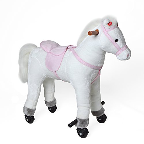 Pink Papaya Reitpferd auf Rollen, XXL 70cm Spielpferd Lola, Schaukelpferd zur echten Fortbewegung bis 50kg belastbar, Plüsch-Pferd mit 2 Sounds Toys von Pink Papaya