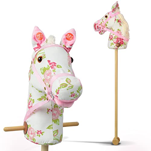 Pink Papaya Steckenpferd, Flower, süßes Spielzeug Pferd aus Stoff mit Sound Funktion: Gewieher und Galoppgeräusch - Farbe: Blumenmuster mit weißer Mähne von Pink Papaya