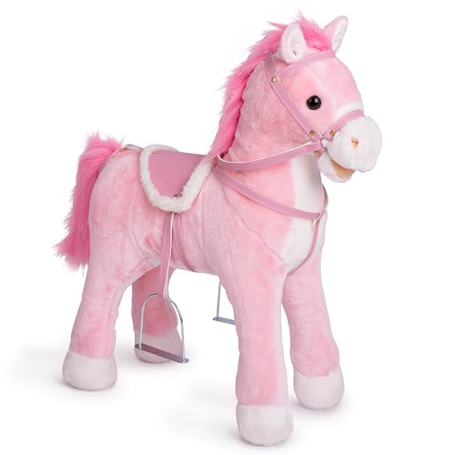 Pink Papaya Stehpferd zum draufsitzen | 60cm Spielpferd zum Reiten Sparkles | Pferd zum Reiten für Kinder mit Sound | Sattel Pferd von Pink Papaya