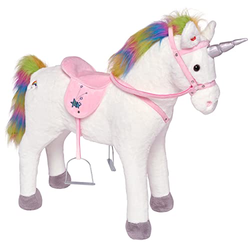 Pink Papaya Stehpferd zum draufsitzen | 75cm Spielpferd zum Reiten Rainbow | Pferd zum Reiten für Kinder mit Sound | Sattel Pferd von Pink Papaya