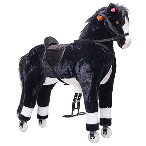 Pink Papaya XXL Reitpferd auf Rollen PACO, 90cm Spielpferd, fahrendes Schaukelpferd bis 80 kg belastbar, Spielzeug Plüsch Pferd zum Drauf sitzen mit Sounds von Pink Papaya