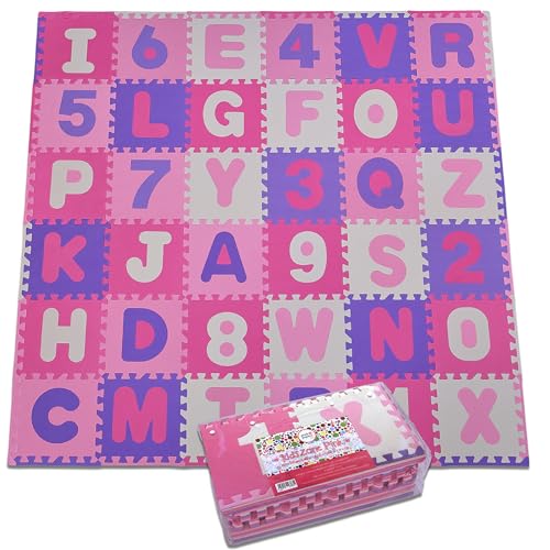 Puzzlematte XXL 110 Teile für Kinder | aus rutschfestem Eva | 3,3m² große Spielmatte Baby inkl. Rand-Teile 30 x 30 x 1 cm | Kinderteppich, Puzzlematte Baby mit Zahlen und Buchstaben inkl. Tasche von Pink Papaya