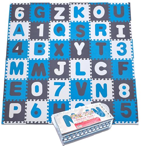 Puzzlematte XXL 110 Teile für Kinder | aus rutschfestem Eva | 3,3m² große Spielmatte Baby inkl. Rand-Teile 30 x 30 x 1 cm | Kinderteppich, Puzzlematte Baby mit Zahlen und Buchstaben inkl. Tasche von Pink Papaya