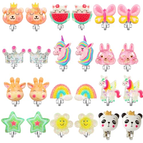 PinkSheep Clip On Ohrringe für Mädchen Kinder 12 Paar Ohrringe für Kleinkinder Kawaii Marienkäfer Einhorn Regenbogen Prinzessin Ohrringe Mädchen Geschenk von PinkSheep