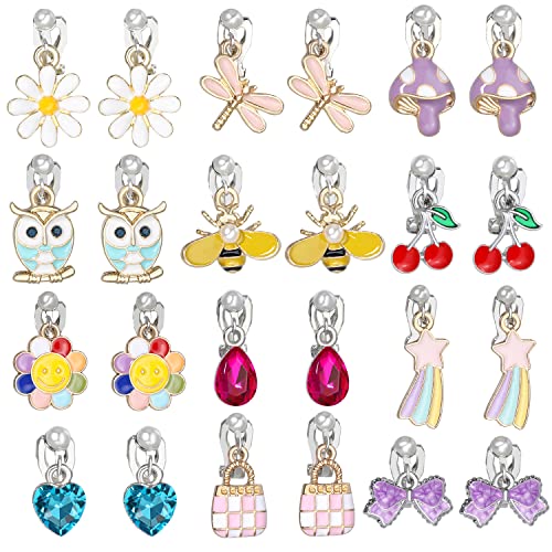 PinkSheep Clip On Ohrringe für kleine Mädchen Kinderschmuck 12 Paare Geschenk für 4/5/6/7/9/10 Jahre alt Fliege Honigbiene Blume Ohrring von PinkSheep