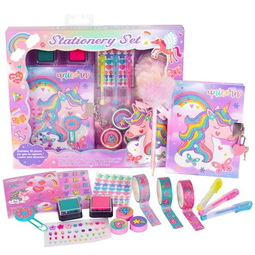 PinkSheep Einhorn Tagebuch für Mädchen mit Schloss und Schlüssel, Einhorn Schreibwaren Set mit Tagebuch, Stempel, Aufkleber, Stifte, Journal Notebook Geburtstagsgeschenk für Kinder im Alter von 4-12 PinkSheep Einhorn Tagebuch für Mädchen mit Schloss und Schlüssel, Einhorn Schreibwaren Set mit Tagebuch, Stempel, Aufkleber, Stifte, Journal Notebook Geburtstagsgeschenk für Kinder im Alter von 4-12 von PinkSheep