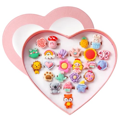 PinkSheep Juwelenringe für kleine Mädchen im Kasten, Mädchen verstellbar Jewel Spiel- und Anziehringe (24 Schmuckring) von PinkSheep