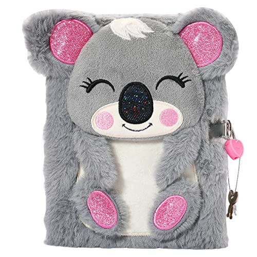 PinkSheep Koala Tagebuch mit Schloss und Schlüsseln, Plüsch Koala Journal Notizbuch für Kinder, 160 Seiten geheimes Schloss Tagebuch zum Schreiben und Zeichnen, Koala Geschenke für Mädchen von PinkSheep