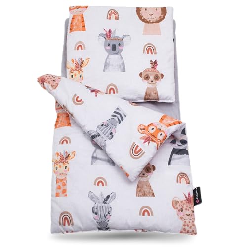 PinkZebra 3-teilig Puppenbettwäsche für Puppen bis 48 cm, Decke + Kissen + Matratze, Puppenbettzeug mit Matratze, Bettwäsche aus Baumwolle für Puppenbett, Tierportraits von PinkZebra