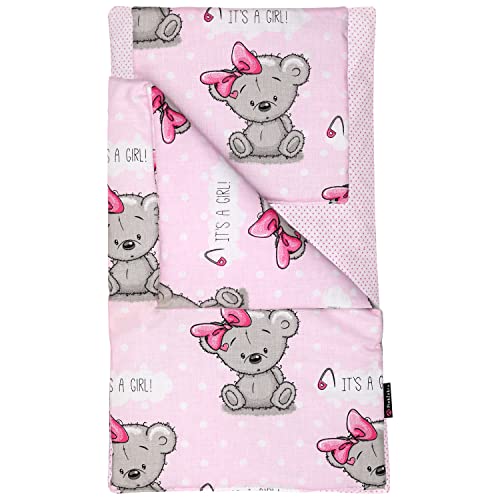 PinkZebra 3er Set Puppenbettwäsche für Puppen bis 43 cm, Puppenbettzeug 3-teilig, Decke + Kissen + Matratze, Puppenbettzeug mit Matratze für Puppenbett, aus Baumwolle, It's a Girl von PinkZebra