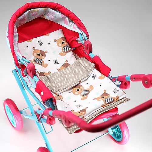 PinkZebra Bettwäsche 3-teiliger Set für Puppen, Puppenbettwäsche für Puppenbett mit Matratze, Puppenbettzeug beidseitig, aus Baumwolle, Cute Teddy von PinkZebra