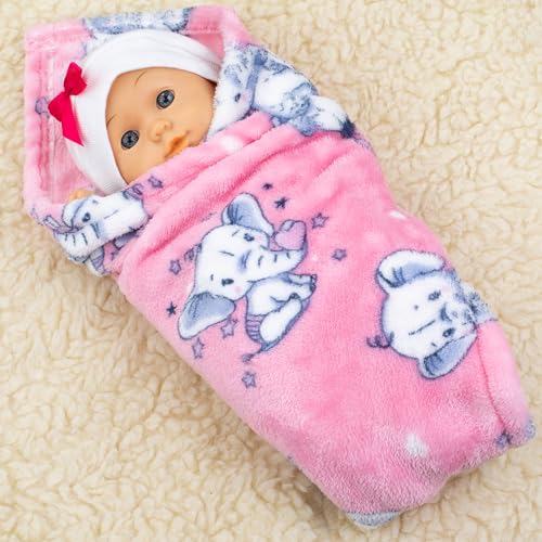 PinkZebra Puppendecke für Puppenbett, Decke 40 x 50 cm für Puppenwagen, weiche Decke für Kuscheltiere & Puppen von 28 bis 48 cm, kuschelige Überwurfdecke, Fleecedecke flauschig, Elefant von PinkZebra