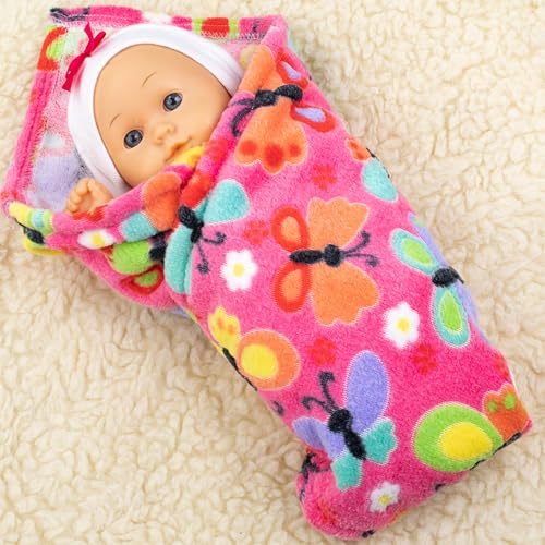 PinkZebra Puppendecke für Puppenbett, Decke 40 x 50 cm für Puppenwagen, weiche Decke für Kuscheltiere & Puppen von 28 bis 48 cm, kuschelige Überwurfdecke, Fleecedecke flauschig, Schmetterlinge von PinkZebra