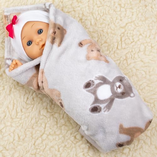 PinkZebra Puppendecke für Puppenbett, Decke 40 x 50 cm für Puppenwagen, weiche Decke für Kuscheltiere & Puppen von 28 bis 48 cm, kuschelige Überwurfdecke, Fleecedecke flauschig, Teddybär Braun von PinkZebra