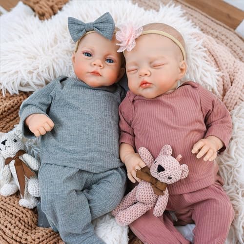 Pinky Reborn Puppen, 48 cm, handgemachte Zwillinge, realistische Neugeborenenen-Babypuppe mit weichem Stoffkörper, lebensechte Babypuppen, die echt aussehen, mit Magnetschnuller Pinky Reborn Puppen, 48 cm, handgemachte Zwillinge, realistische Neugeborenenen-Babypuppe mit weichem Stoffkörper, lebensechte Babypuppen, die echt aussehen, mit Magnetschnuller von Pinky Reborn