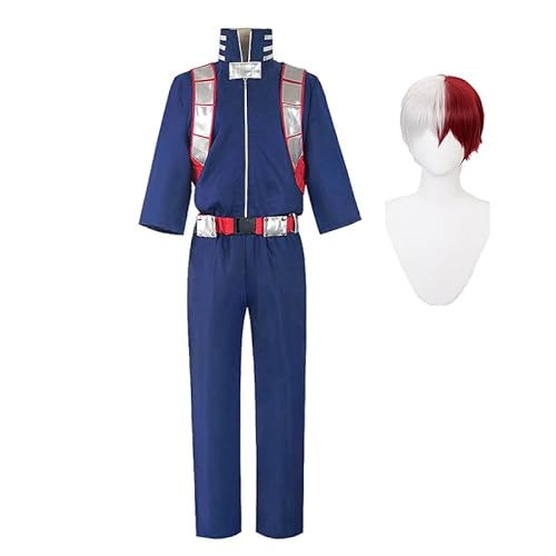 Pinloo Todoroki Shouto Uniform Outfit Todoroki Shouto Cosplay Kostüm Anzug mit Perücke Comic Con MHA Cosplay Kostüm Halloween Anime MHA Costume Wig von Pinloo