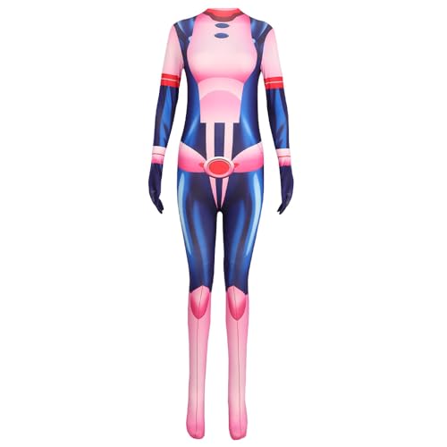 Pinloo Uraraka Ochako Cosplay Kostüm Anzug mit Perücke MHA Cosplay Costume Anime Uraraka Ochako Wig Comic Con MHA Cosplay Halloween Kostüm Outfit Bodysuit von Pinloo