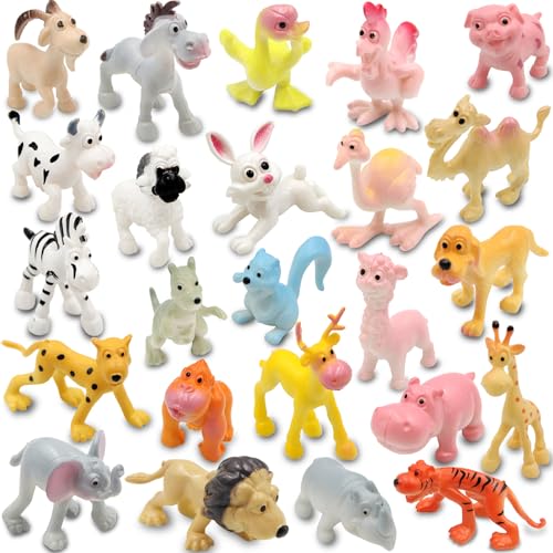 Pinowu Cartoon-Tiere, Mini-Wildtier-Spielzeug-Set, Dschungeltier-Figuren-Set – Tiger, Löwe, Nilpferd, Schaf, Hirsch, Ente für Kinder, Partygeschenke, Schulbelohnungen, Geburtstagsgeschenk, von Pinowu