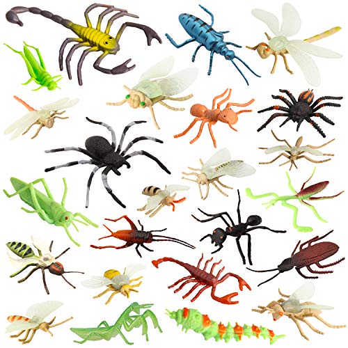 Pinowu Kunststoff Realistische Wanzen und Insekten (24 Stück), 3-8cm Fake Bugs - Gefälschte Spinnen, Kakerlaken, Skorpione, Mantis und Würmer für Bildung und Weihnachtsfeier Gefälligkeiten von Pinowu