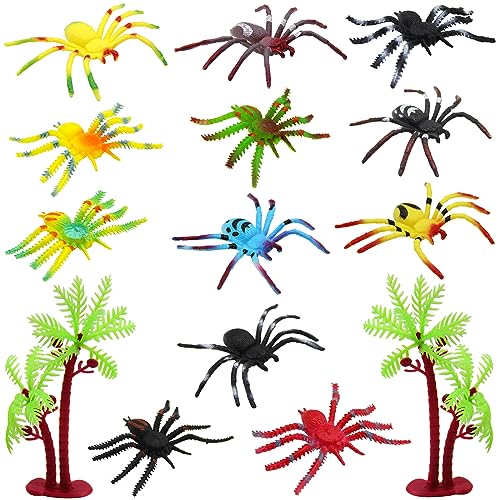 Pinowu Realistische Spinnenfiguren (12 Stück) mit Kordelzug-Aufbewahrungstasche für Halloween-Dekoration, frühpädagogisches Spielzeug, Geburtstagsgeschenk-Set, Kuchenaufsatz für Kinder von Pinowu