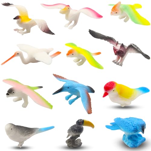 Pinowu Vogelfiguren (12 Stück), realistischer Adler, Papagei, Tukan, Taube, Eule, Lernspielzeug für Puppenhaus, Geburtstagstortendekoration, Geschenk für Kinder u von Pinowu