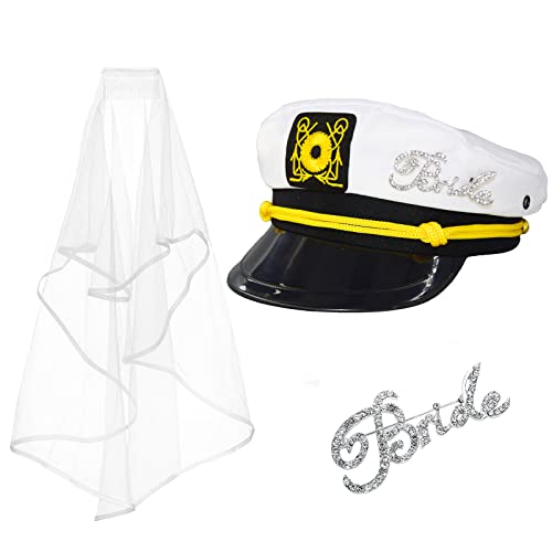 Braut-Kapitänshut mit Anstecknadel und Hochzeitsschleier-Kits, nautischer Bachelorette-Bootsparty-Hut, Brautparty, Geschenke, Kreuzfahrt-Kostüm Braut-Kapitänshut mit Anstecknadel und Hochzeitsschleier-Kits, nautischer Bachelorette-Bootsparty-Hut, Brautparty, Geschenke, Kreuzfahrt-Kostüm von Pinsway