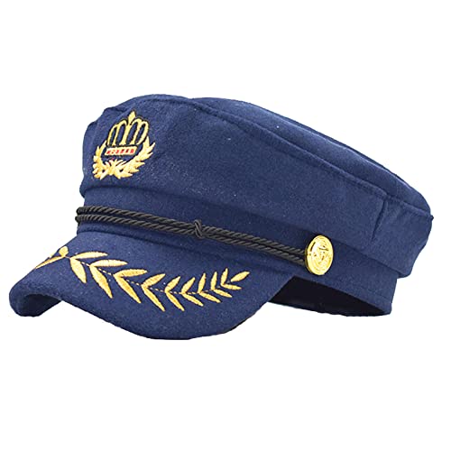 Pinsway Klassischer Kapitänsmütze mit bestickter Königskrone, Newsboy Cap Chauffeur Hüte, Boot Yacht Hut Nautisch 1. Kreuzfahrt Kostüm (Navy) von Pinsway