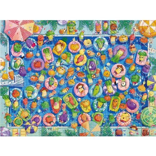 Pintoo Puzzle 1200 Teile für Erwachsene – CAT & CHAN Art Studio Colorful Summer Pool – Einfache Lagerung, eng ineinandergreifende Kunststoff-Puzzles, kein Kleber erforderlich [H2849] von Pintoo
