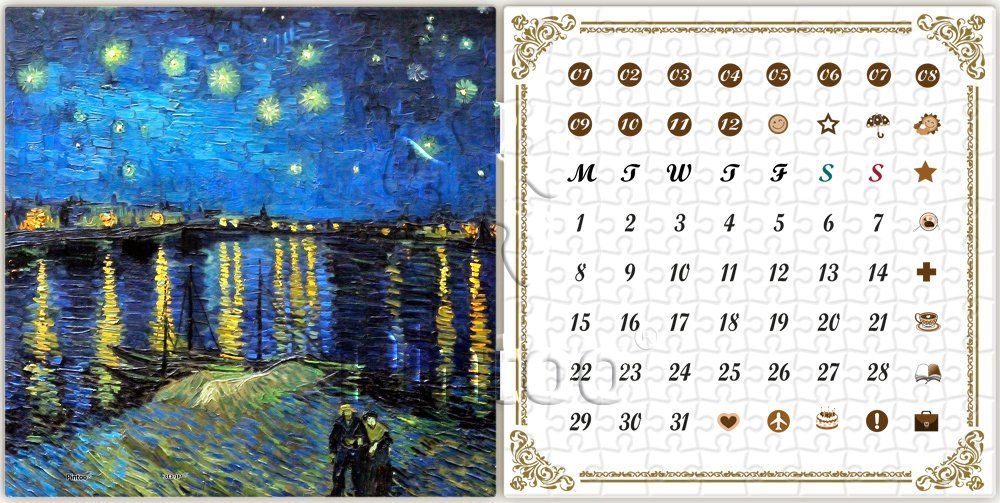 Pintoo Puzzle-Kalender - Van Gogh - Sternennacht über der Rhone 200 Teile Puzzle Pintoo-H1778 von Pintoo