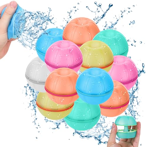 PintreeLand 12 Stück Wiederverwendbare Wasserballons，wasserbomben magnetisch mit Netzbeutel, Selbstdichtende Silikon Wasserbombe, Sommerspaß-Wasserspielzeug Pool Spielzeug von PintreeLand