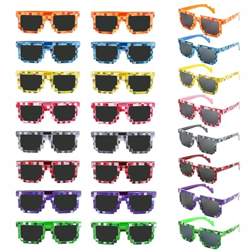 PintreeLand Pixel-Sonnenbrille, Party-Set, Videospiel-Stil in 8 Farben, Partygeschenke und Foto-Requisiten, 24 Stück von PintreeLand