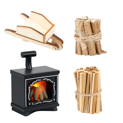 Wichtel Kamin,Puppenhaus Kamin mit Licht Wichtel Zubehör Kamin Miniatur Weihnachten Lagerfeuer Puppenhaus Zubehör Weihnachten von Pinyenr