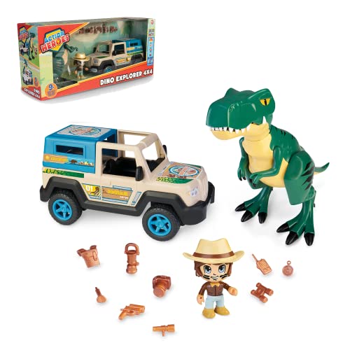 Action Heroes Dino-Entdecker 4x4 Fahrzeug- und Figuren-Spielset, Figuren mit austauschbaren Teilen, tolles Geschenk für Kinder ab 4 Jahren, direkt spielbereit von Action Heroes