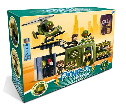 Pinypon Action - Spezialeinheiten Basis, Action-Spielset, Militärbasis, inkl. Hubschrauber, 1 Figur, 10 Zubehör und viele Details, Jungen und Mädchen ab 4 Jahren, Berühmt (PNC44000) von Pinypon Action