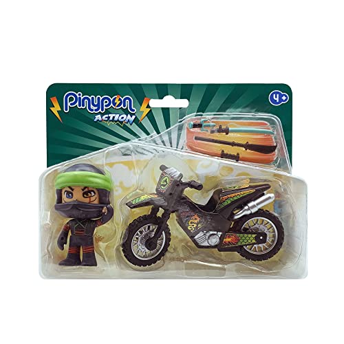 Pinypon Action - The Ninja Motorbike Demon, schwarzes Sportmotorrad, Drachendetails für Actionfigur, 1 Puppe und Spielzubehör, Spielzeug für Jungen und Mädchen ab 4 Jahren, Famosa (PNC25000) von Pinypon Action