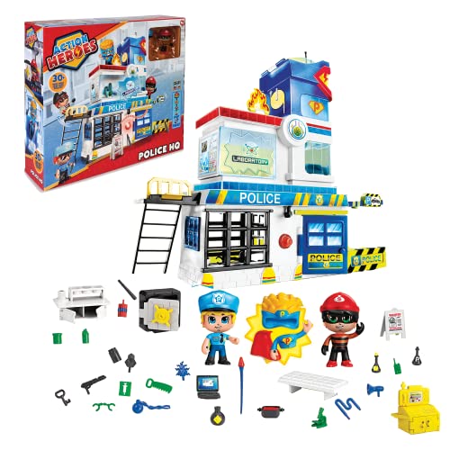 Action Heroes Polizeihauptquartier-Spielset mit Figuren, Spielset mit mehr als 30 Teilen und 2 Figuren von Pinypon Action